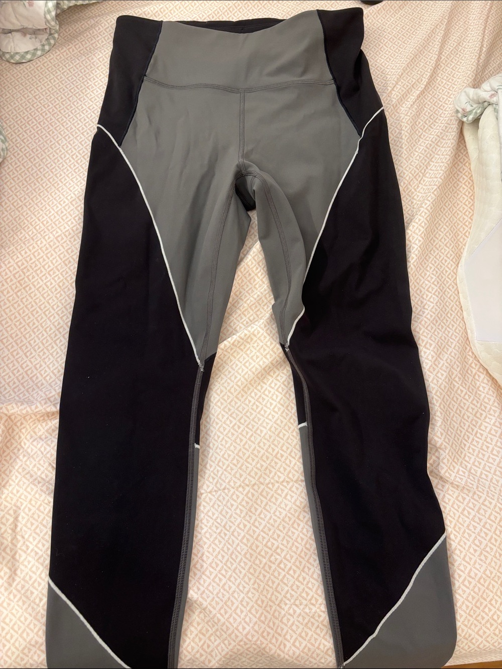 Gray and Black Active Leggings with Contrast Piping
